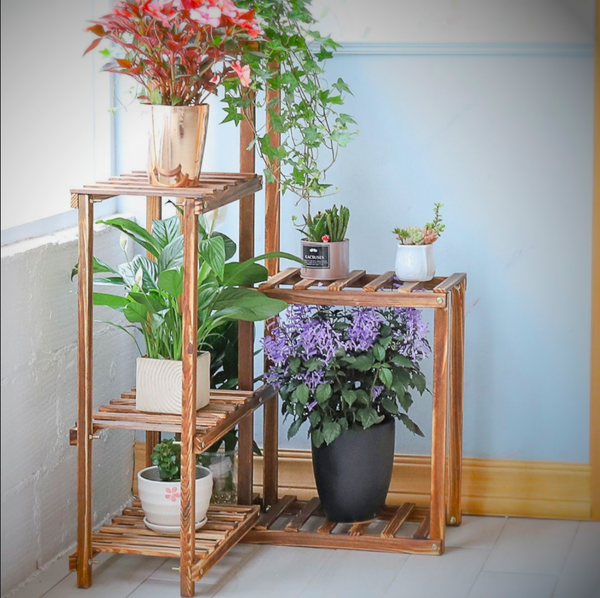 indoor corner plant stand Indoor-Outdoor Wooden Plant Corner Stand