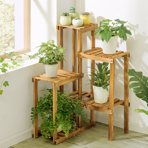 Indoor-Outdoor Wooden Plant Corner Stand