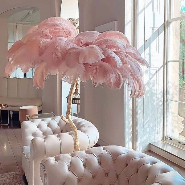 Pink ostrich feather deals lamp